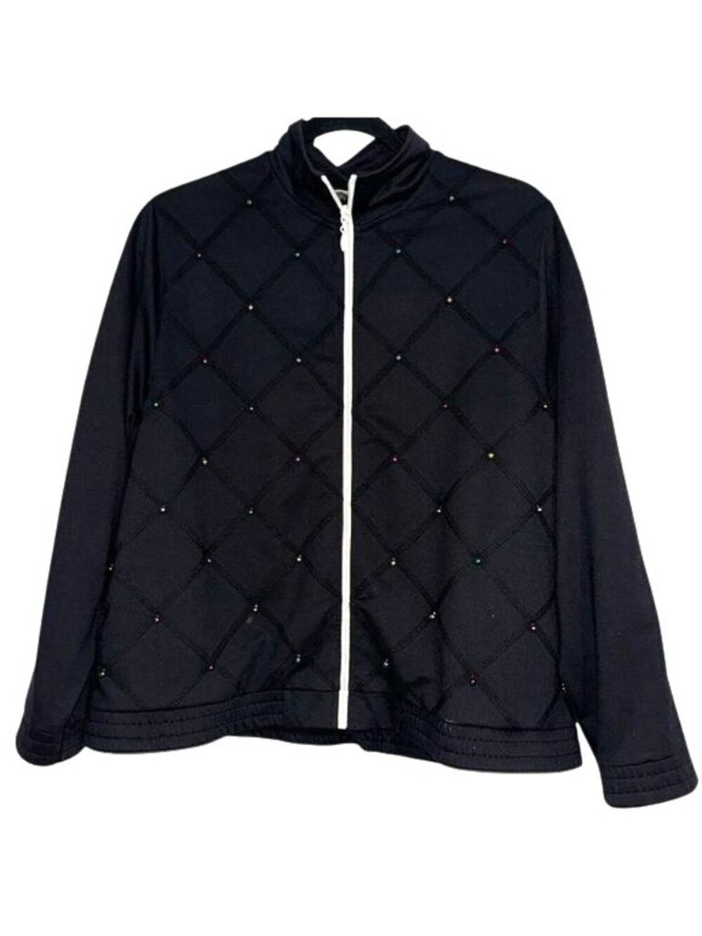 Blast Womens Quilted Black Jacket With Colorful Beads Full Zipper Size S
